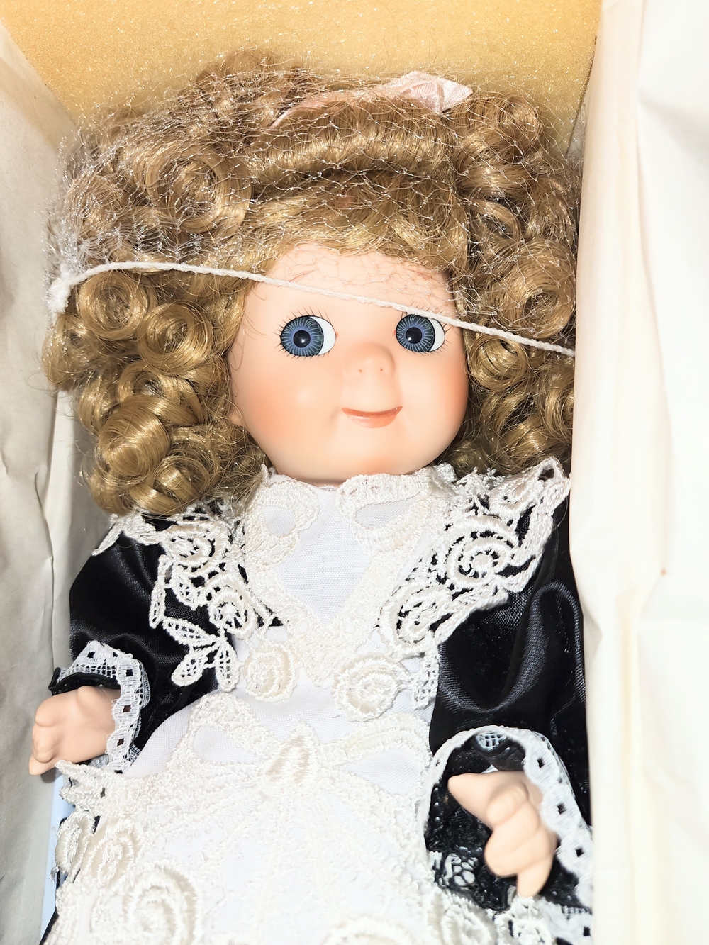 World Gallery Patricia Loveless Porcelain French Maid Tootie Doll With Stand.
